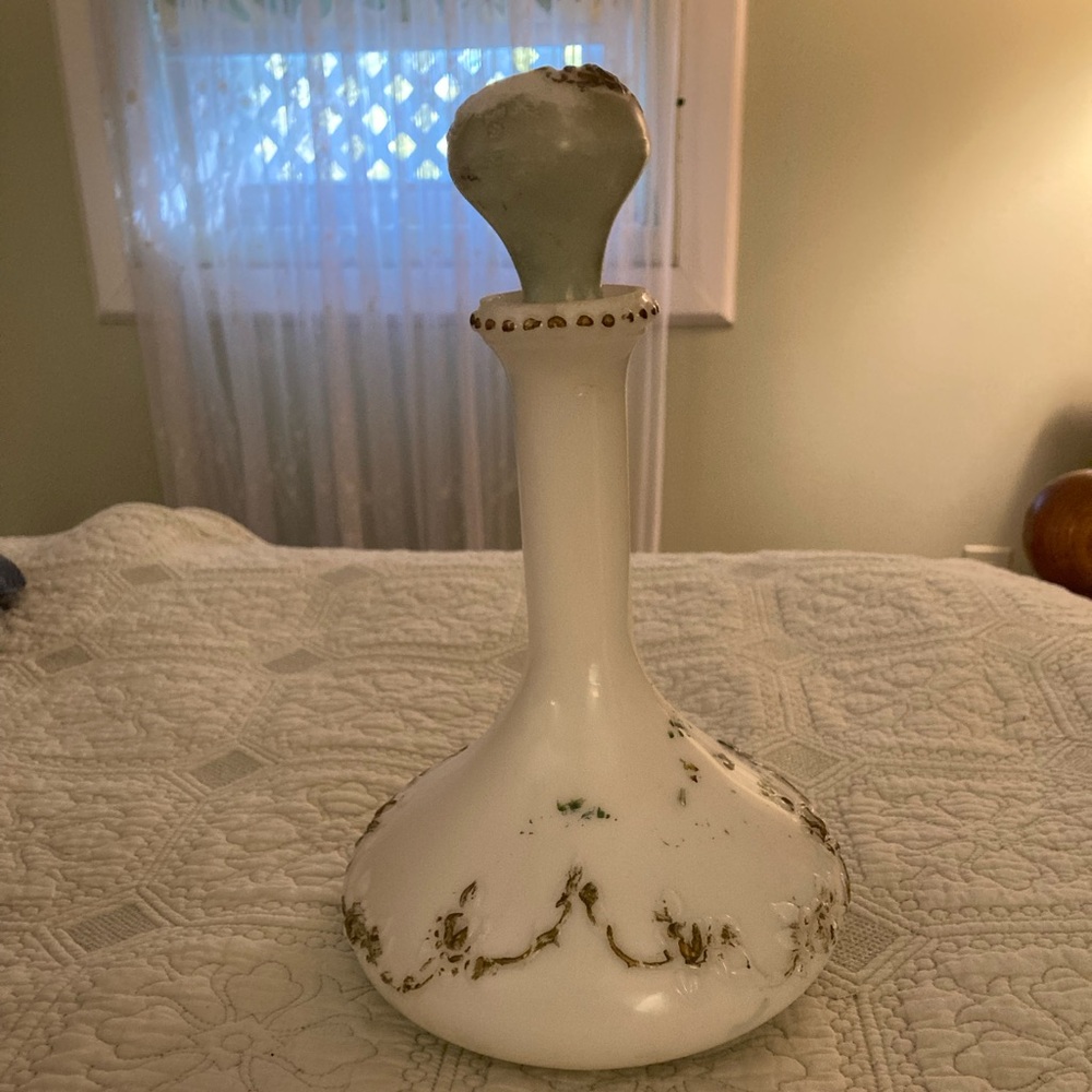 So Unique! EAPG Milk Glass Bottle w Glass Stopper McKee Holland Wine Decanter